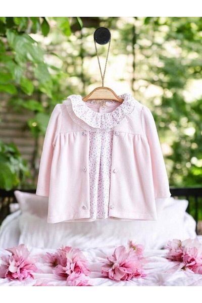 Mymio Baby Girl Floral Velvet Blouse and Trousers Set of 2
