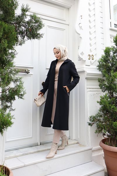 new ats Hooded Zippered Pocket Cashew Coat