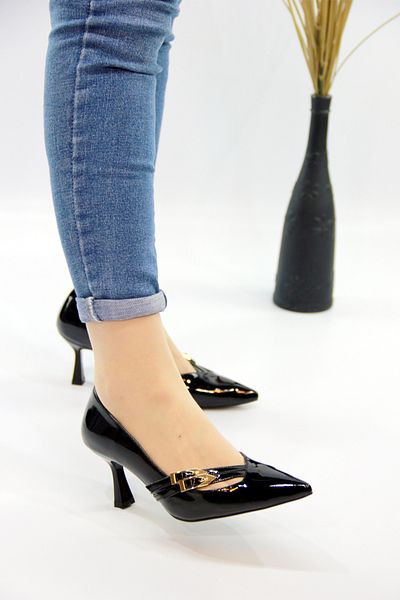 Everest Pantofi cu toc stiletto din piele neagră de damă