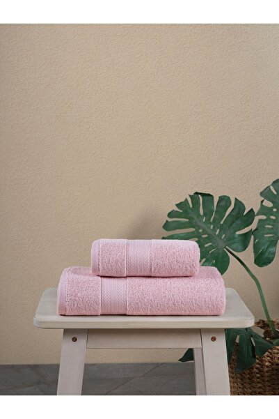 Ellaline 2-Piece Bath Towel Set 100% Cotton Certified, Body Head Towel Set Pink - 50X80 & 70X130Cm