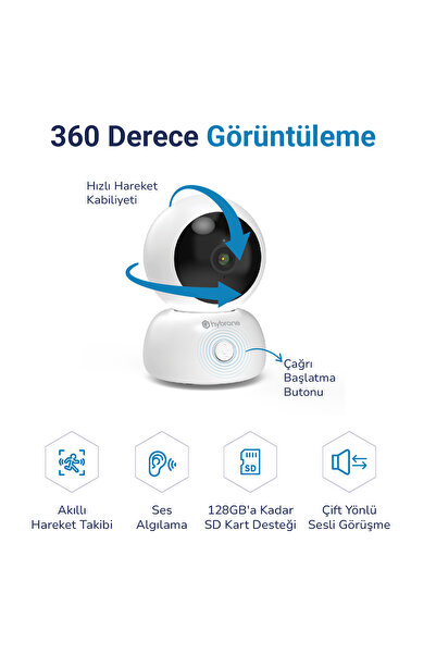 Hybrone Omni Akıllı 3MP 2K 360° WiFi Güvenlik Kamerası – Gece Görüşlü, Hareket Takip, Çift Yönlü Ses