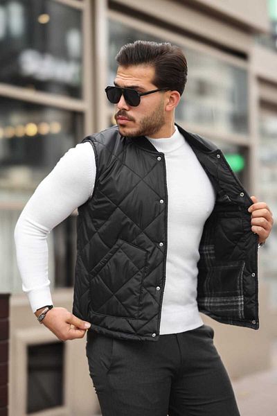 BYzıt Men's Snap Fastener Quilted Quilted Vest