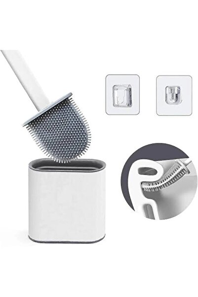 DUFF CLEAN Toaletă practică din silicon alb și perie de toaletă - lipită și îndoită