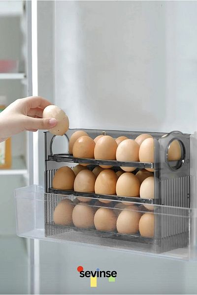 Sevinse Home 30 Compartments Anthracite Egg Box 3 Layers Egg Holder Refrigerator Organizer Storage Container