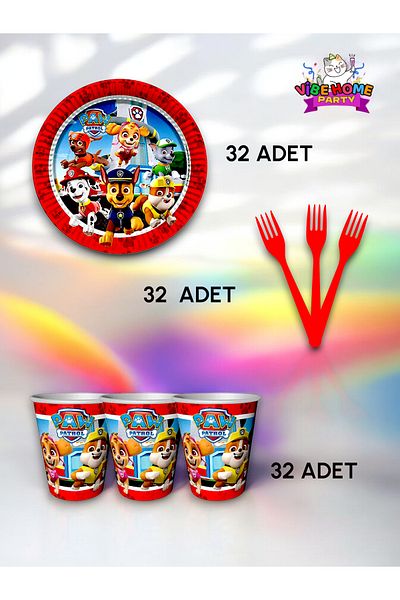 VibeHome Paw Patrol Themed Super Eco Set for 32 - Birthday Party and Fun Events