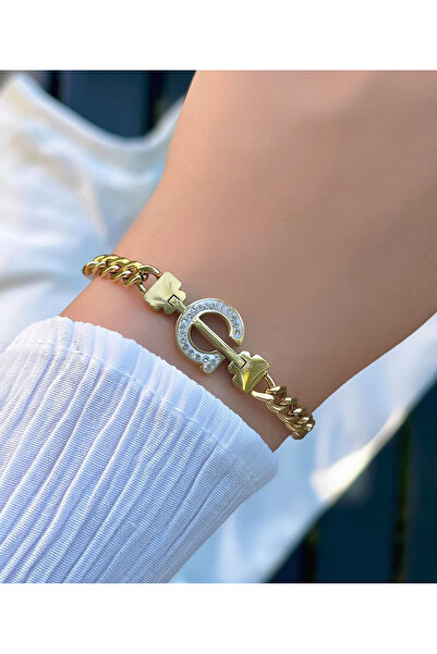 Çelik Arya jewelry 316L kararma yapmaz kadın Çelik harf bileklik -C- harfi