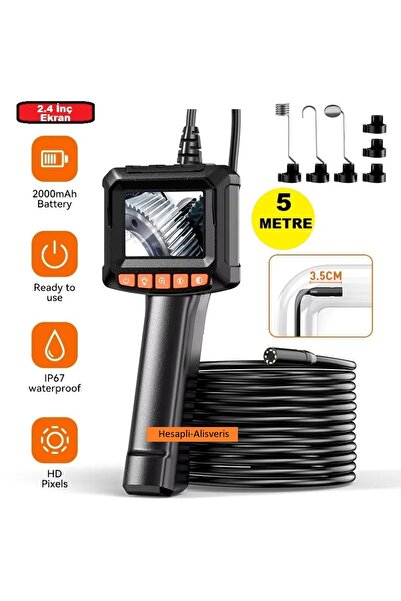 Genel Markalar Endüstriyel Endoskop 5 Metre Yılan Kamera 2.4 İnç IPS Ekran IP...