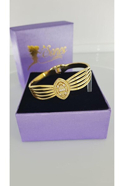 SONES Baget Taşlı Gold Tasarım Çelik Kelepçe Sns103899 Hediyelik