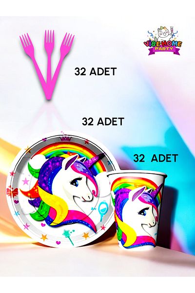 VibeHome Unicorn Themed Super Eco Set for 32 - Birthday Party and Fun Events