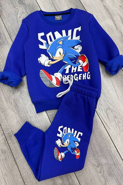 Sonic طقم بدلة رياضية للأولاد من عمر 3 إلى 10 سنوات - طباعة سونيك، كم طويل، 3 خيوط بارزة