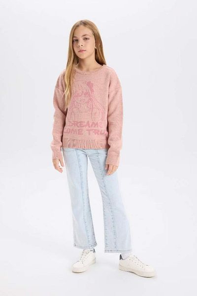 DeFacto Pulover de tricotaj cu model pentru fete cu gât crew D3189a824wn