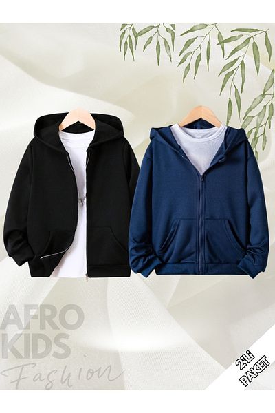 GLOWES Унисекс детски кардиган Oversize - комплект от 2 бр., едноцветен, без щампа, с цип, размер SL
