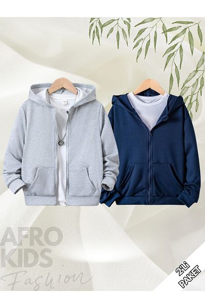 GLOWES Children's Unisex 2-Pack Plain Unprinted Zip-Up Oversize Cardigan