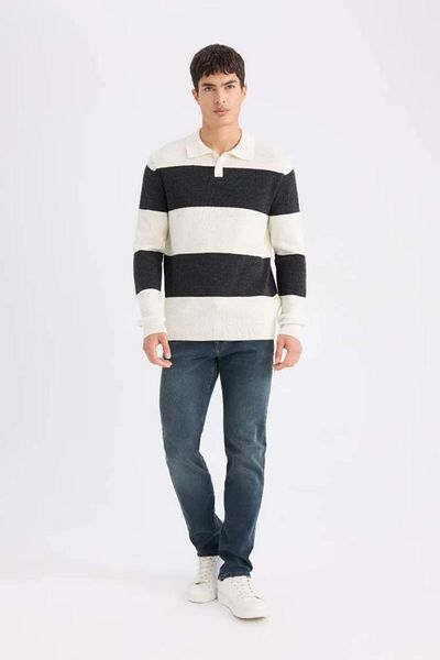 DeFacto Standard Fit Polo Neck Striped Knitwear Sweater D3590Ax24Wn