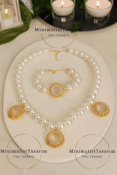 MinimalistTasarım Çeyrekli Bileklik Set İncili Çeyrek Bileklik ,İncili Çeyrekli Bileklik ,Çeyrek Altın Kolye