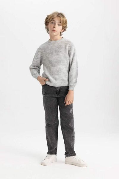 DeFacto Boy's Gray Crew Neck Basic Plain Knitwear Sweater C9468A824Au
