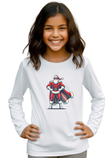 Texclusive تي شيرت للأطفال بأكمام طويلة مطبوع عليه عيد الميلاد سانتا كلوز