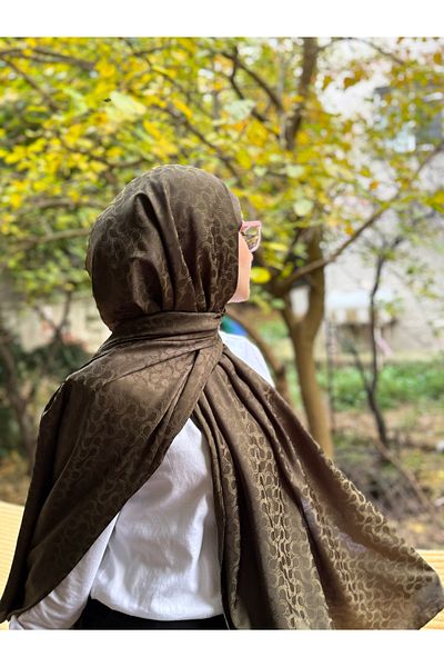 shalby Hijab Silky Cotton Jacquard Lory Pattern Shawl Khaki