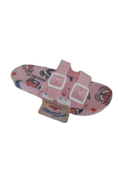 GEZER Papuci de mers zilnic pentru femei, roz pudrat-fluture, cu cataramă dublă, talpă anti-alunecare