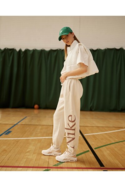 Nike Sportswear Phoenix Fleece Oversize Logo Graphic Krem Kadın Eşofman Altı