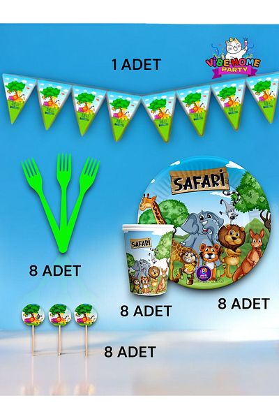 VibeHome Safari Themed Eco Set for 8 - Birthday Party and Fun Events