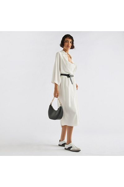 FAV Solid Button Down Shirt Dress with 3/4 Sleeves