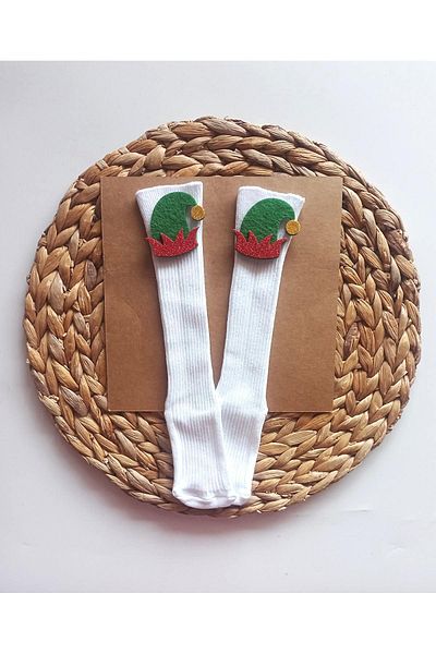 Panowill Design Baby Girl Boy Elf Christmas Hat Decorated Below Knee New Year Stocking Baby Christmas Stocking