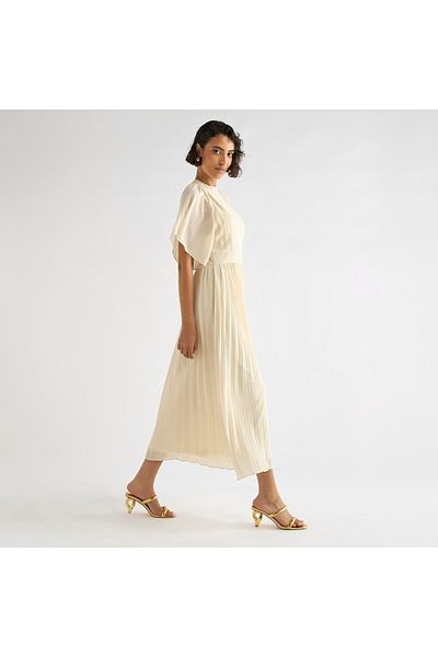 FAV Pleated Maxi Dress with Ruffle Sleeves