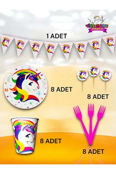 VibeHome 8 Person Unicorn Themed Eco Set - Birthday Party and Fun Events