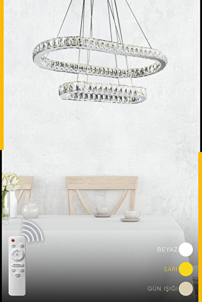 Sword Lighting İkili Oval Kristal Ledli Uzaktan Kumandalı Avize, Salon Oturma...