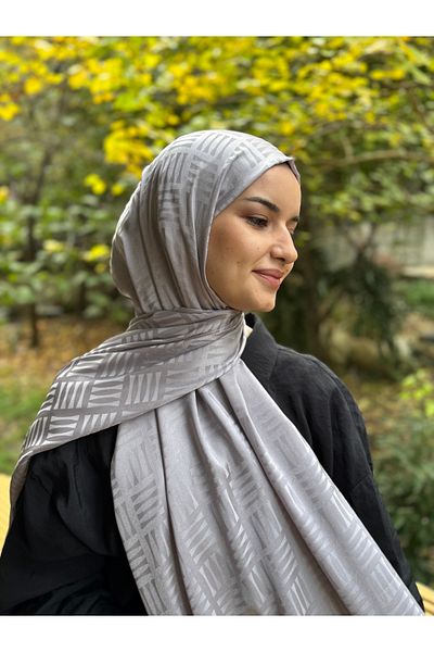 shalby Hijab Silky Cotton Jacquard Match Pattern Shawl Silver