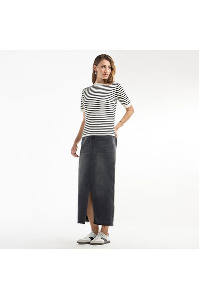 FAV Striped High Neck T-shirt with Short Sleeves