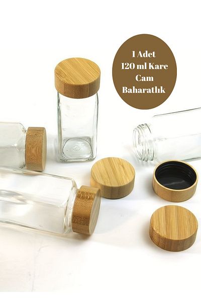 BRE HOME 120ml Glass Seasoning Bottles with Bamboo Lids - Salt, Pepper, Bbq Spices, 1Pc Durable