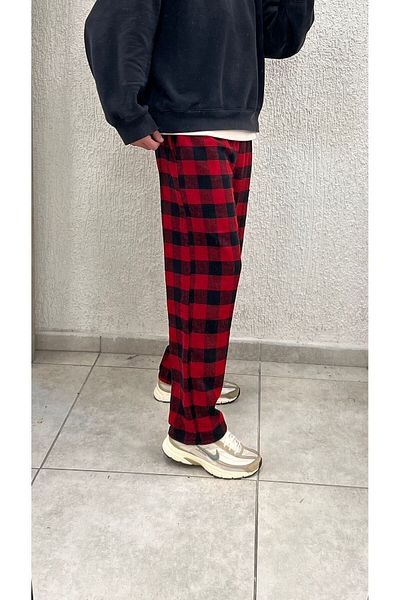 RE7EDİ Plaid Patterned Unisex Red Black Pajama Bottoms - Re7Byk