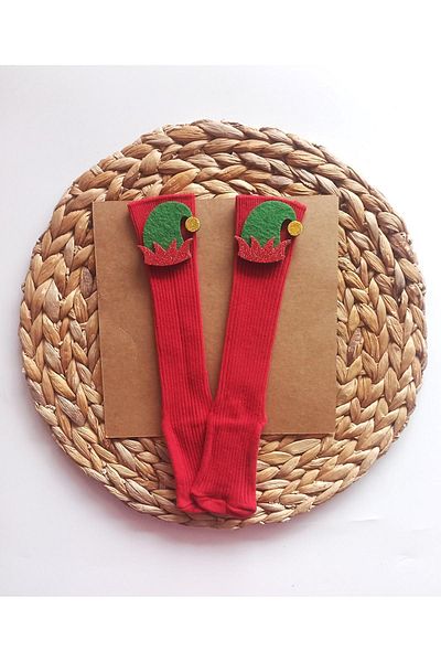 Panowill Design Baby Girl Boy Elf Christmas Hat Decorated Below Knee New Year Stocking Baby Christmas Stocking