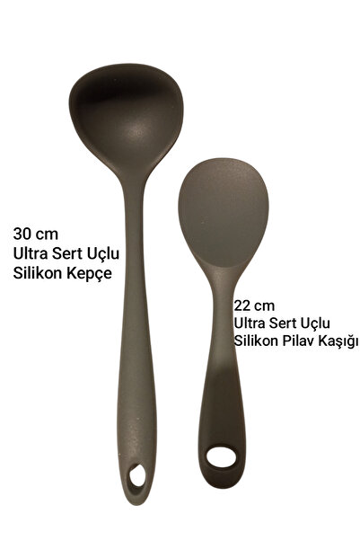 TARIK HOME 2'li Ultra Sert Uçlu Yüksek Isıya Dayanıklı Silikon Kepçe, Pilav Kaşığı Seti