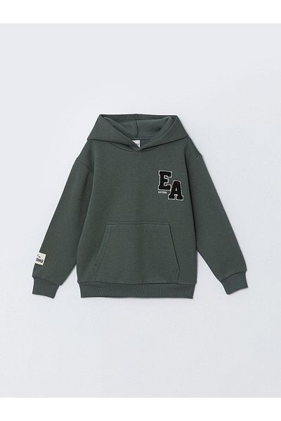 LC Waikiki Lcw Детски дебел суичър за момче с щампа в зелено и качулка