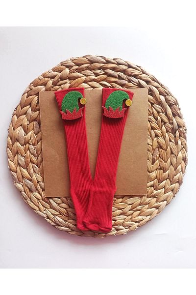 Panowill Design Baby Girl Boy Elf Christmas Hat Decorated Below Knee New Year Stocking Baby Christmas Stocking