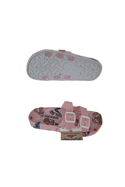 GEZER Жіночі пухнасті та нековзні капці з подвійною застібкою та метеликами, рожеві