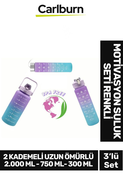 Carlburn Dayanıklı 2 Kademeli Uzun Ömürlü BPA İçermeyen Canlı Renkli Matara 3...