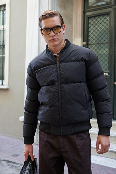 Danger Ανδρικό Bomber Puffer Jacket Μαύρο