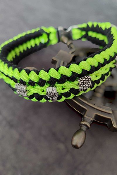 Urz Kids Small Breed Paracord Leash with Neon Green and Black Metal Accessories