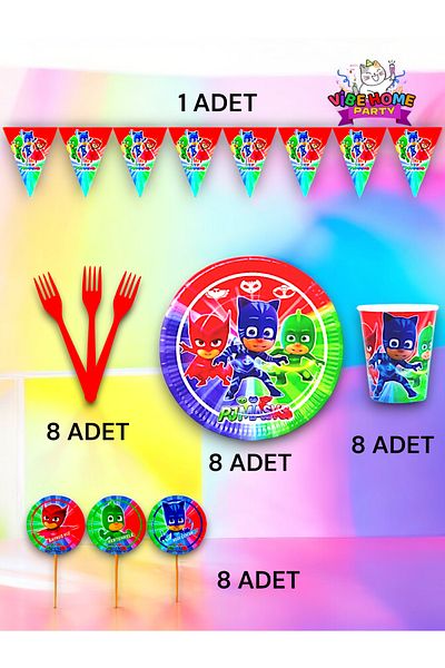 VibeHome Pijamask Themed Eco Set for 8 - Birthday Party and Fun Events