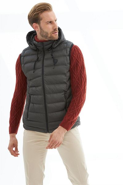 Danger Men's Removable Hooded Standard Mold Puffer Vest Anthracite