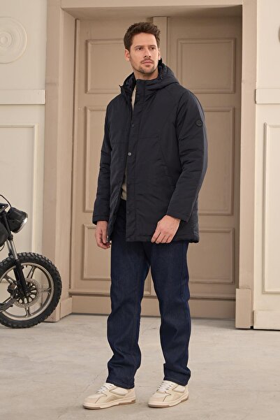 Danger Ανδρικό αδιάβροχο παλτό Navy Blue με κουκούλα