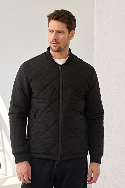 Danger Μαύρο ανδρικό παλτό Bomber γιακά