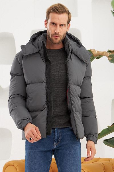 Danger Ανδρικό αδιάβροχο αφαιρούμενο κουκούλα Puffer Coat Anthracite