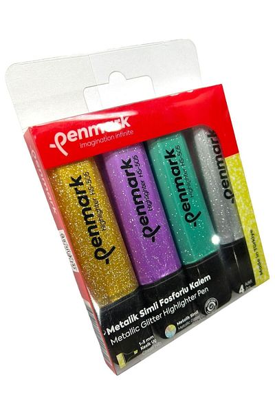 penmark Highlighter Pen 4 Pack Acetate Mixed Color Glitter