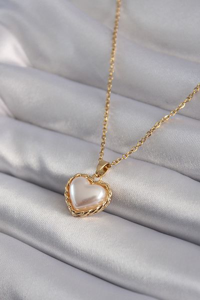 Skygo 316L Steel Special Series Gold Color Pearl Heart Model Women's Necklace