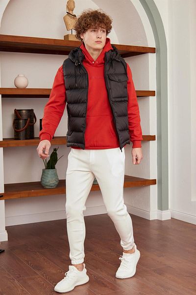 Danger Men's Windproof Puffer Vest with Pockets Black